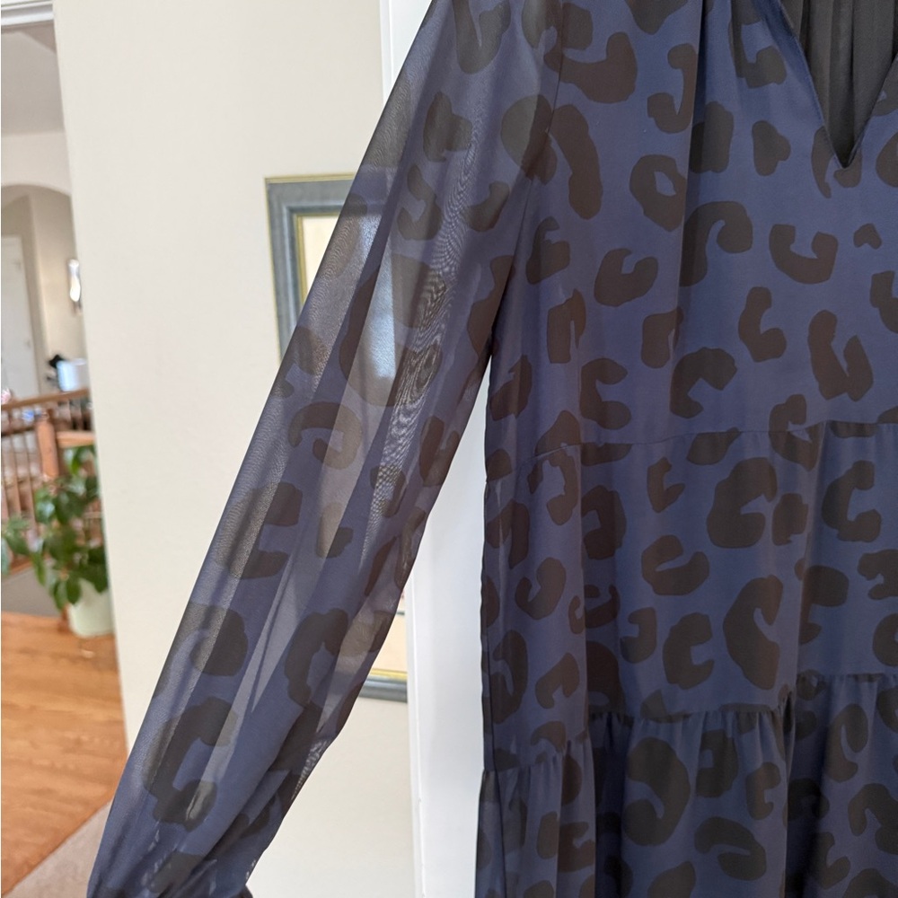 Mud Pie Navy Leopard Print Long Sleeve Dress - Picture 3 of 3